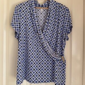 Charter Club Blue and White Wrap Blouse. 2x
